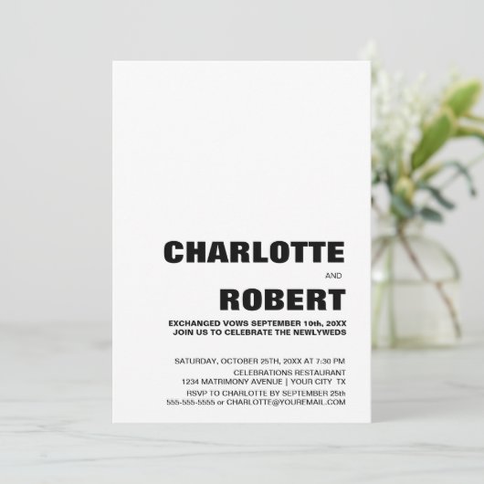 Moderne minimalistische zwart wit bruiloft recepti kaart (Staand voorkant)