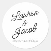 Moderne minimalistische zwart-wit bruiloft ronde sticker (Voorkant)