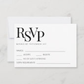 Moderne minimalistische zwart wit bruiloft RSVP ka Kaartje (Voorkant)