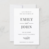 Moderne Minimalistische Zwart-Wit Bruiloft Save The Date (Voorkant)