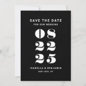 Moderne minimalistische zwart-wit bruiloft save the date (Voorkant)