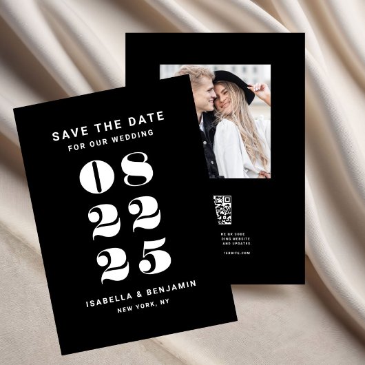 Moderne minimalistische zwart-wit bruiloft save the date