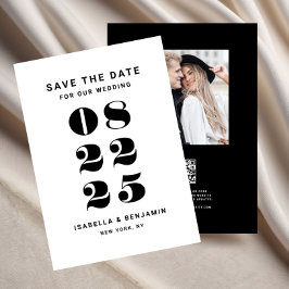 Moderne minimalistische zwart-wit bruiloft save the date