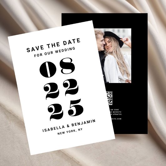 Moderne minimalistische zwart-wit bruiloft save the date
