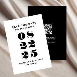 Moderne minimalistische zwart-wit bruiloft save the date
