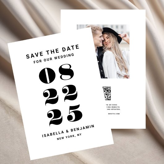 Moderne minimalistische zwart-wit bruiloft save the date