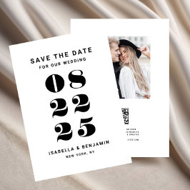 Moderne minimalistische zwart-wit bruiloft save the date