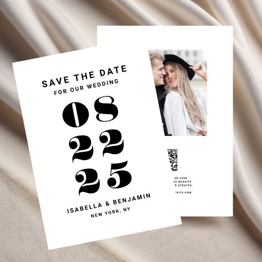 Moderne minimalistische zwart-wit bruiloft save the date