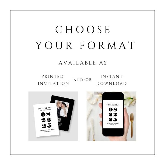 Moderne minimalistische zwart-wit bruiloft save the date