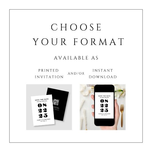 Moderne minimalistische zwart-wit bruiloft save the date