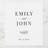Moderne Minimalistische Zwart-Wit Bruiloft Wijn Etiket (Enkel label)