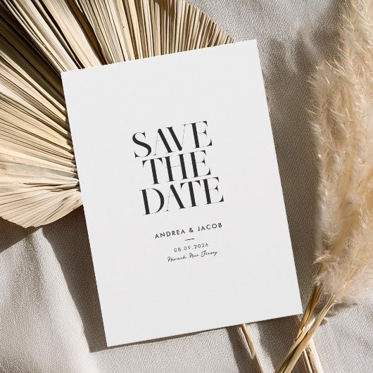 Moderne Minimalistische Zwart-Wit Chic Bruiloft Save The Date