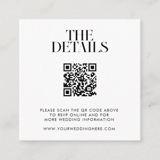 Moderne minimalistische zwart-wit chique bruiloft informatiekaartje (Voorkant)