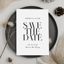 Moderne minimalistische zwart-wit chique bruiloft save the date