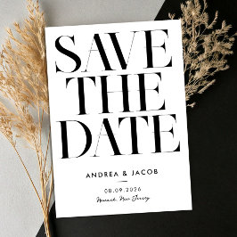 Moderne minimalistische zwart-wit chique bruiloft save the date