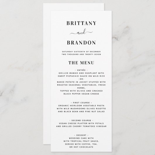 Moderne minimalistische zwart-wit eenvoudige bruil menu (Voorkant / Achterkant)