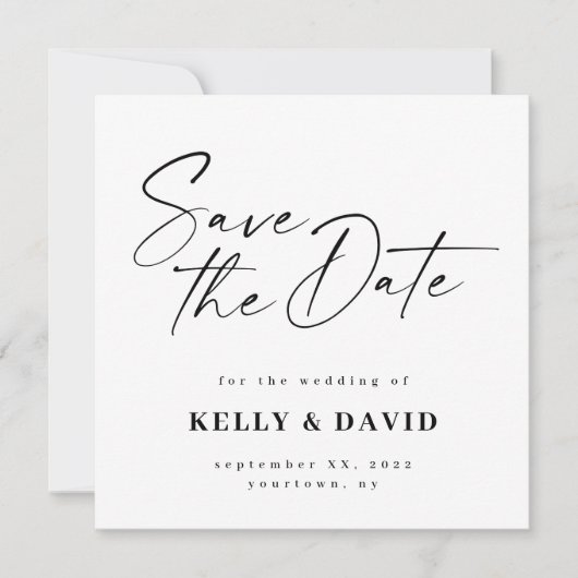 Moderne Minimalistische Zwart-wit Eenvoudige Save The Date (Voorkant)