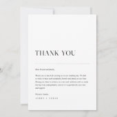 Moderne minimalistische zwart wit elegante bruilof bedankkaart (Achterkant)