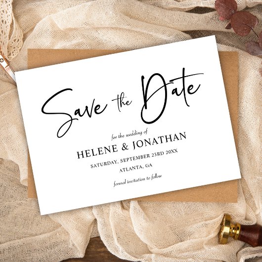 Moderne minimalistische zwart-wit elegante bruilof save the date