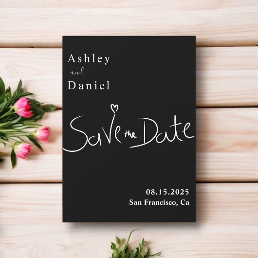 Moderne minimalistische zwart-wit elegante bruilof save the date