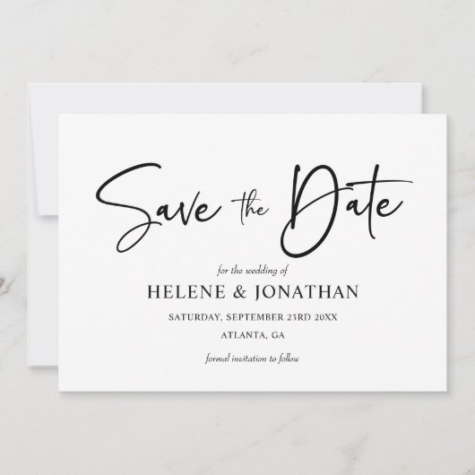 Moderne minimalistische zwart-wit elegante bruilof save the date (Voorkant)