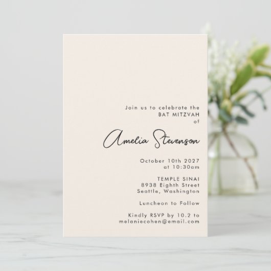 Moderne minimalistische zwart-wit en ivory Bat Mit Kaart (Staand voorkant)