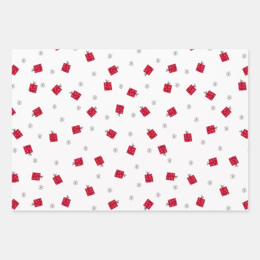 Moderne minimalistische zwart wit en rode kerst inpakpapier vel (Voorkant 3)