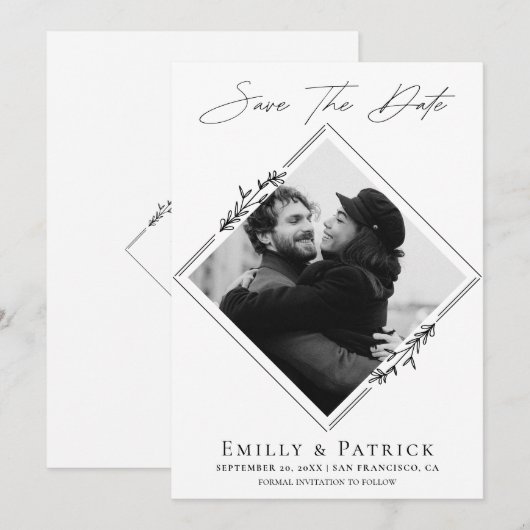 Moderne Minimalistische Zwart-Wit Foto Save The Date (Voorkant / Achterkant)