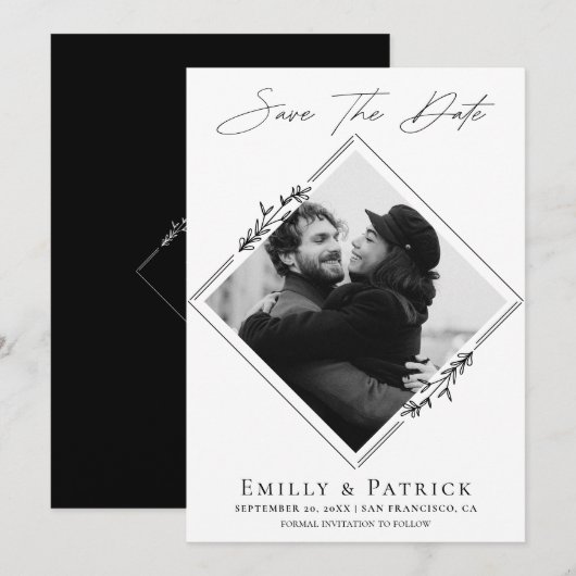 Moderne Minimalistische Zwart-Wit Foto Save The Date (Voorkant / Achterkant)