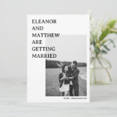 Moderne minimalistische zwart wit foto unieke brui save the date (Staand voorkant)