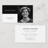 Moderne minimalistische zwart-wit foto visitekaartje (Voorkant / Achterkant)