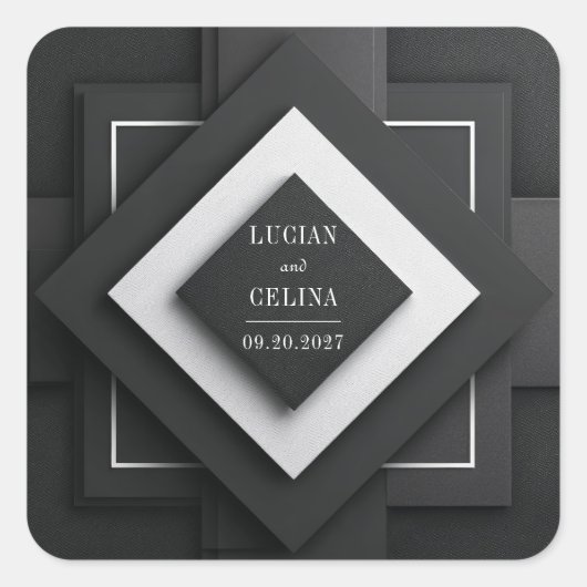 Moderne minimalistische zwart-wit geometrische bru vierkante sticker (Voorkant)