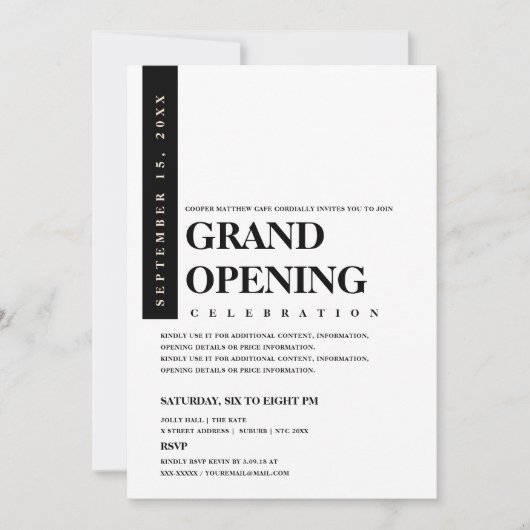 Moderne Minimalistische Zwart-Wit Grand Opening Kaart (Voorkant)