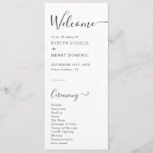 Moderne minimalistische zwart-wit huwelijksceremon programmakaart (Voorkant)