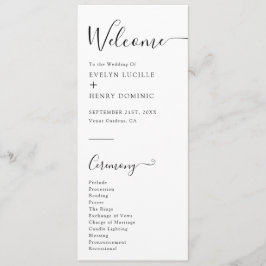 Moderne minimalistische zwart-wit huwelijksceremon programmakaart