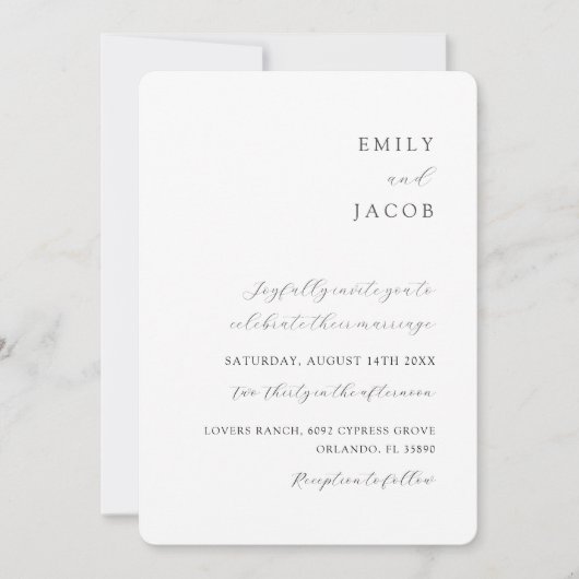 Moderne minimalistische zwart-wit klassieke bruilo kaart (Voorkant)