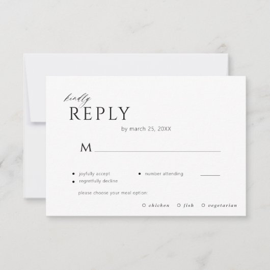 Moderne minimalistische zwart-wit maaltijdkeuze br RSVP kaartje (Voorkant)