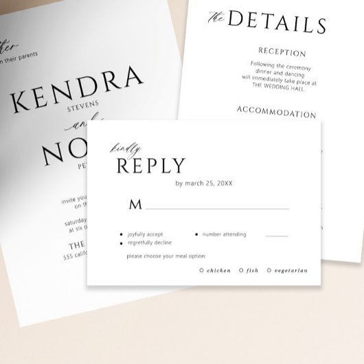 Moderne minimalistische zwart-wit maaltijdkeuze br RSVP kaartje