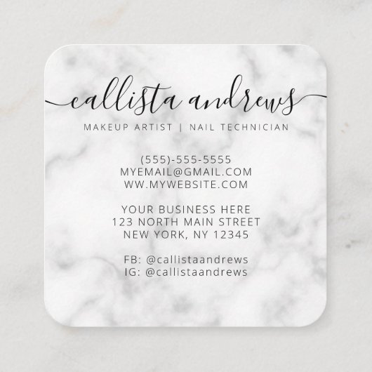 Moderne minimalistische zwart wit marmeren Logo Vierkante Visitekaartje (Achterkant)