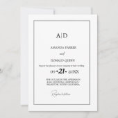 Moderne minimalistische zwart-wit monogram bruilof kaart (Voorkant)