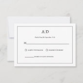 Moderne minimalistische zwart-wit Monogram bruilof RSVP Kaartje (Voorkant)