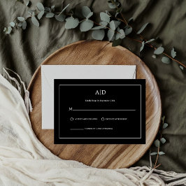 Moderne minimalistische zwart-wit Monogram bruilof RSVP Kaartje
