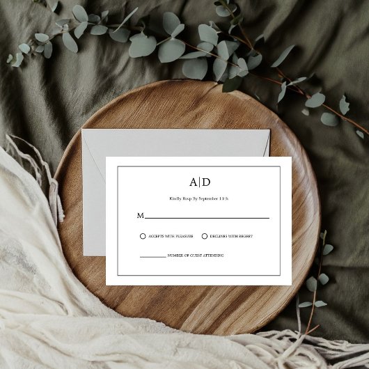 Moderne minimalistische zwart-wit Monogram bruilof RSVP Kaartje