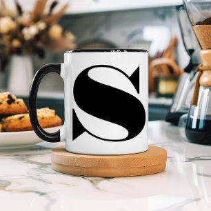 Moderne Minimalistische Zwart-Wit Monogram Initiaa Mok