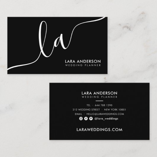 Moderne minimalistische zwart-wit monogram initial visitekaartje (Voorkant / Achterkant)