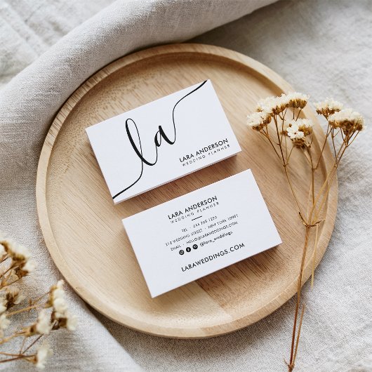 Moderne minimalistische zwart-wit monogram initial visitekaartje