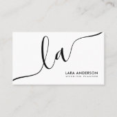 Moderne minimalistische zwart-wit monogram initial visitekaartje (Voorkant)