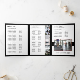 Moderne Minimalistische Zwart & Wit Prijsbrochure Drieluik Kaart