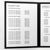 Moderne Minimalistische Zwart & Wit Prijsbrochure Drieluik Kaart (Binnenzijde eerst)