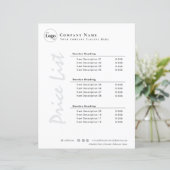 Moderne minimalistische zwart-wit prijslijst (Staand voorkant)